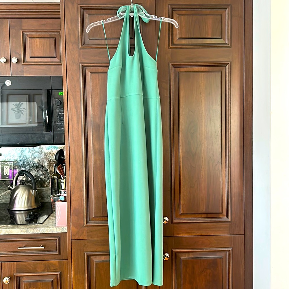 Abercrombie Green keyhole midi dress with halter top tie and slit